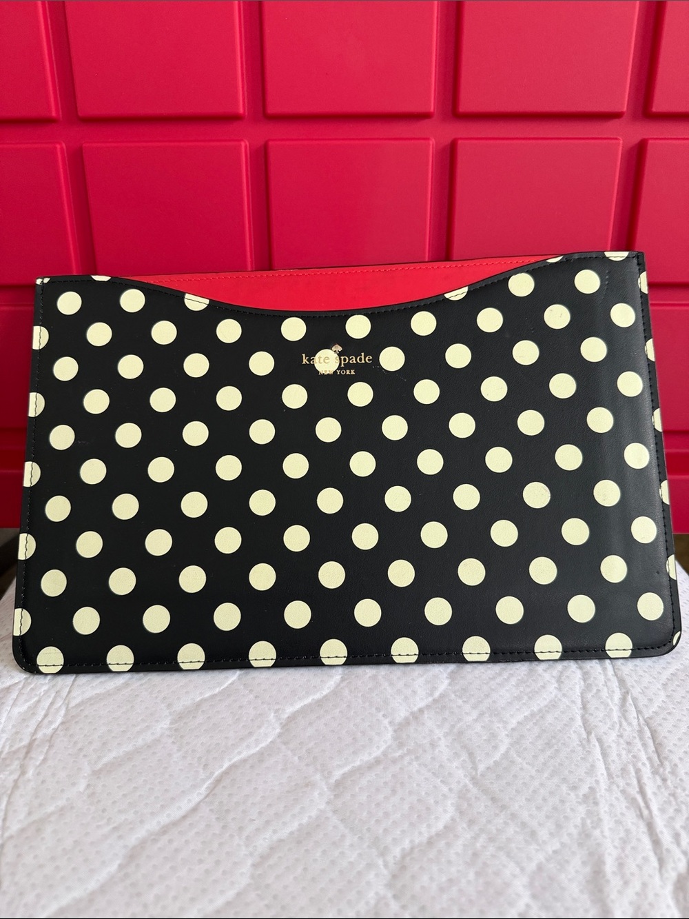 kate spade Black and Cream Polka Dot Tablet Case with Red Trim